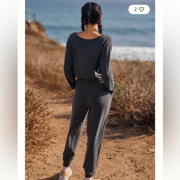 Spiritual Gangster Jumpsuit M Gray Scoop Neck Off shoulder - Picture 2 of 4